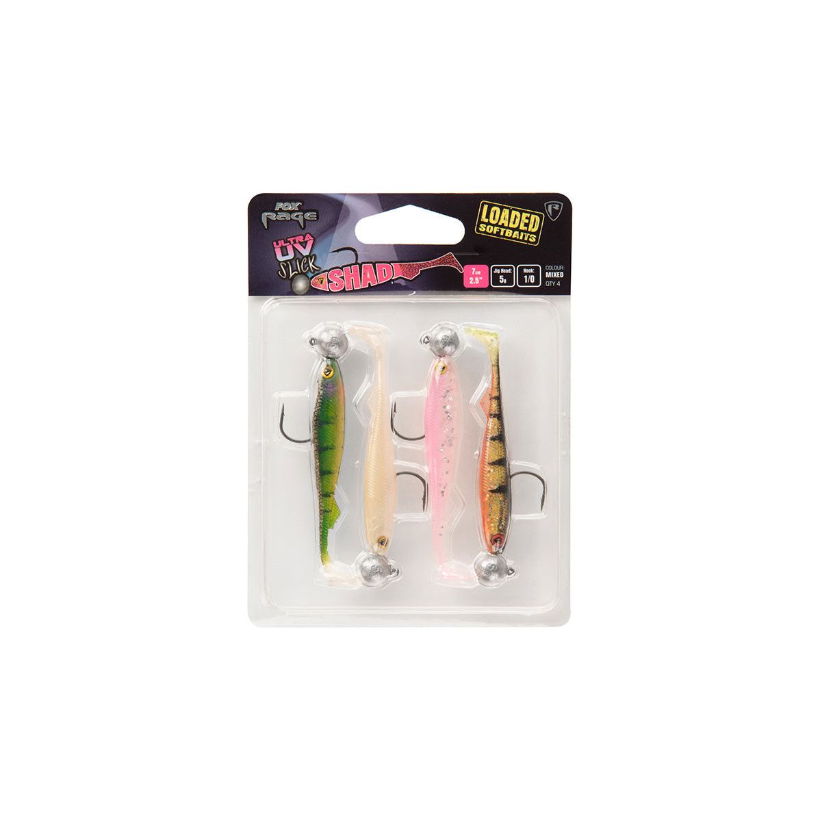 Fox Rage Ultra UV Slick Shad Loaded Lure Pack 7cm 1/0